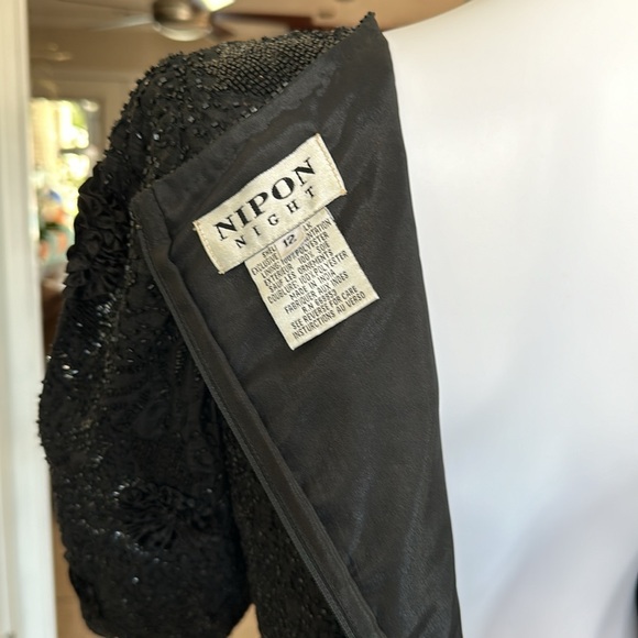 Nipon Nights Black Beated Silk Dress Pristine Condition Size 12 - Picture 6 of 7